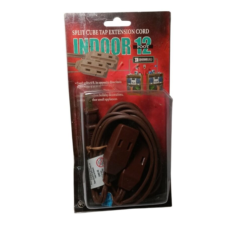 Vintage Split Cube Tap Extension Cord 12 ft 6 Outlets Brown